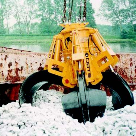 柴油液压多瓣式抓斗, 遥控型 DHM 抓斗抓取白色、粗砾石